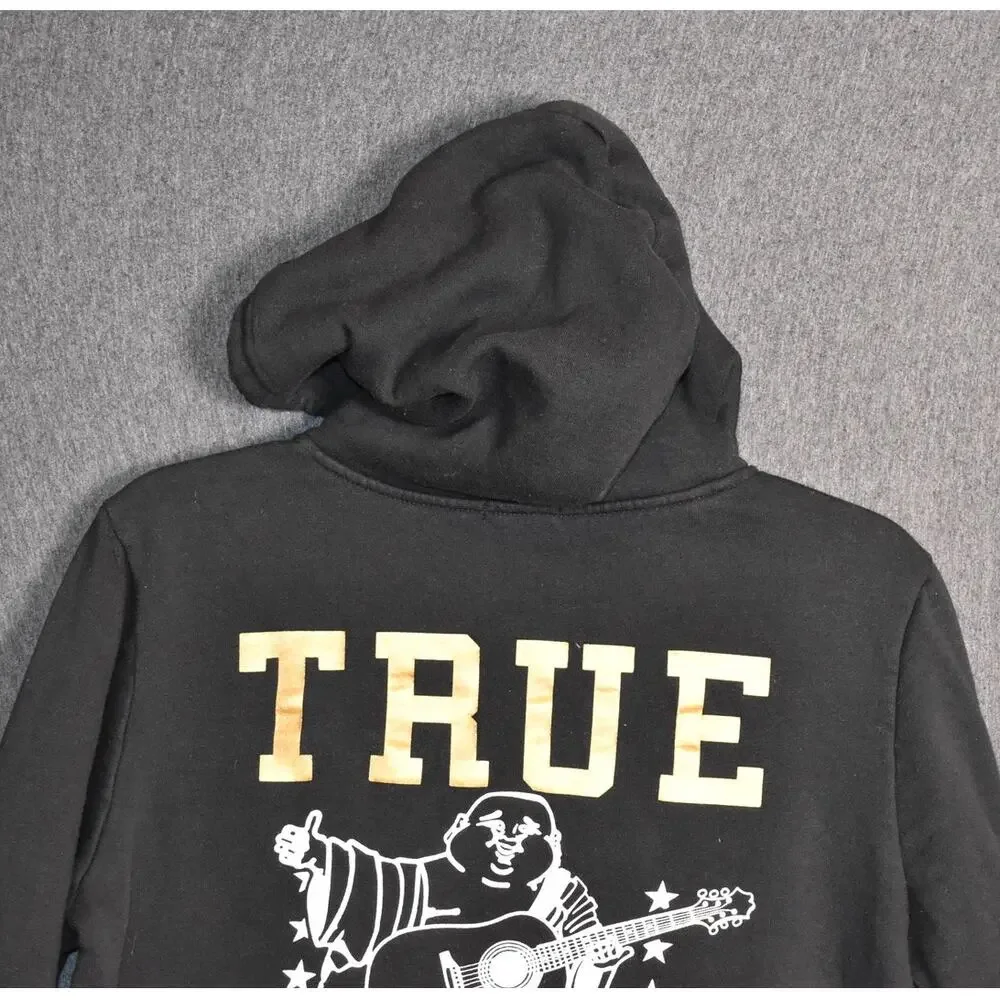 True Religion Men's Large Pullover Hoodie Starry Buddha Black